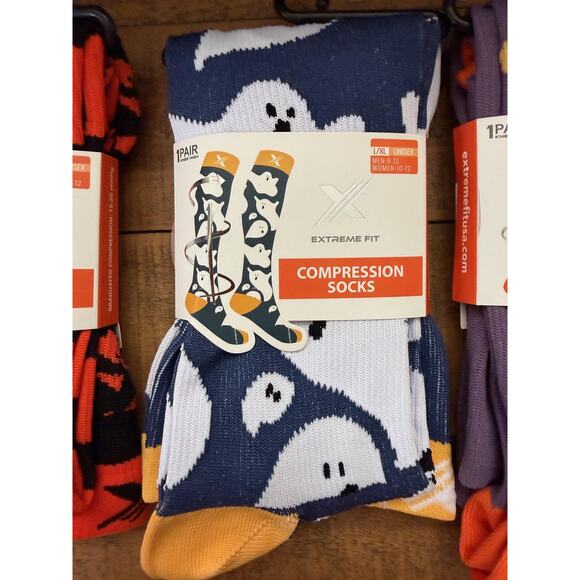 Extreme Fit Compression Socks L/XL Halloween 3 Pairs Pumpkin Ghost Candy Corn - Picture 4 of 5